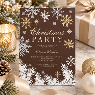 Invitación Pino de invierno de copo de nieve marrón chocolate