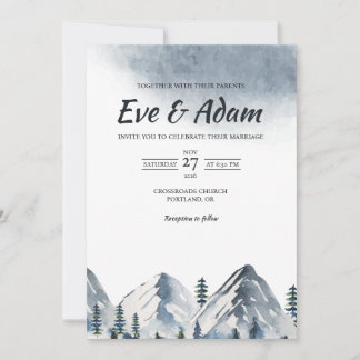 Invitación Pino de Montaña Nevada Acuarela Boda de Invierno