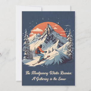 Invitación Pino de montaña vintage esquí puesta de sol reunió