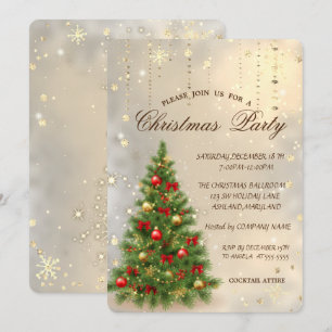 Invitación Pino de Navidad Chic, Copos de Nieve Navidad