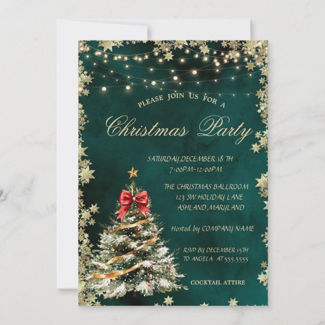 Invitación Pino de Navidad, Estrellas Compañía de Navidad Ver (Anverso)