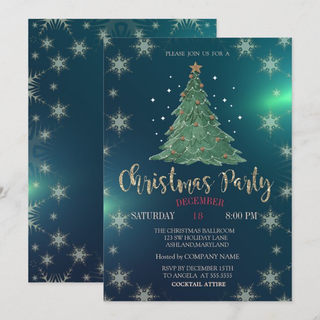 Invitación Pino de Navidad, Fiesta de la Empresa Verde (Anverso / Reverso)