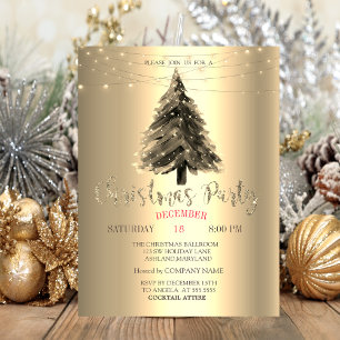Invitación Pino de Navidad, Fiesta de Navidad dorada de la em
