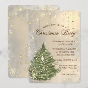 Invitación Pino de Navidad, Fiestad de Navidad con Copos de N