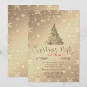 Invitación Pino dorado, fiesta de Navidad dorada