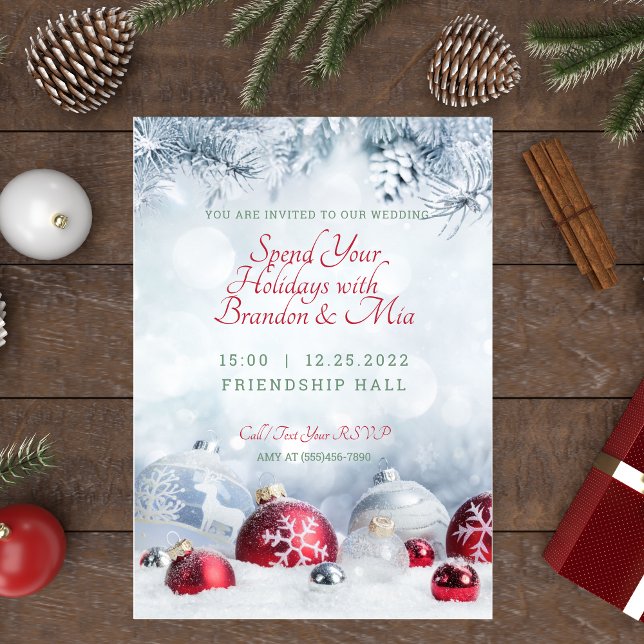 Invitación Pino escarchado y Boda de Ornamentos de Navidad (Subido por el creador)