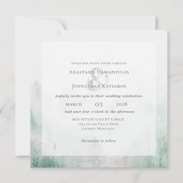 Invitación Pino Forestal Acuarela Rústica  (Anverso)