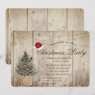 Invitación Pino, Luces de Cadena, Textura de Madera Navidad