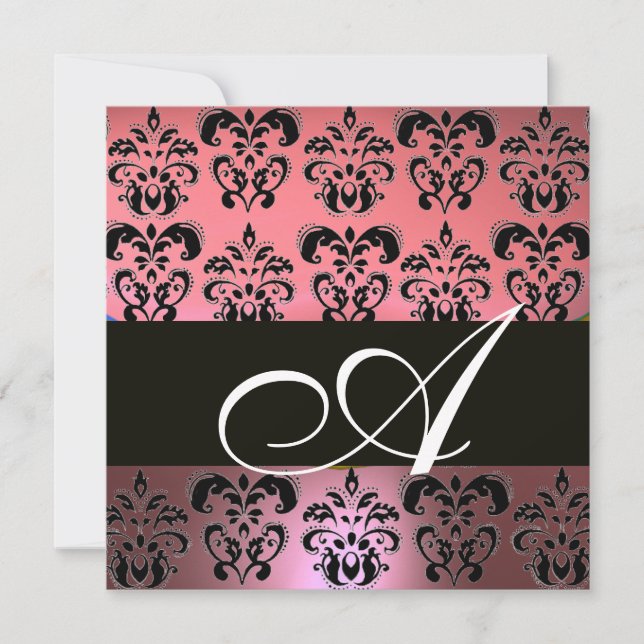 Invitación PINO,NEGRO,MONOGRAMA PURPLE DAMASK ,blanco (Anverso)