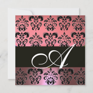 Invitación PINO,NEGRO,MONOGRAMA PURPLE DAMASK ,blanco
