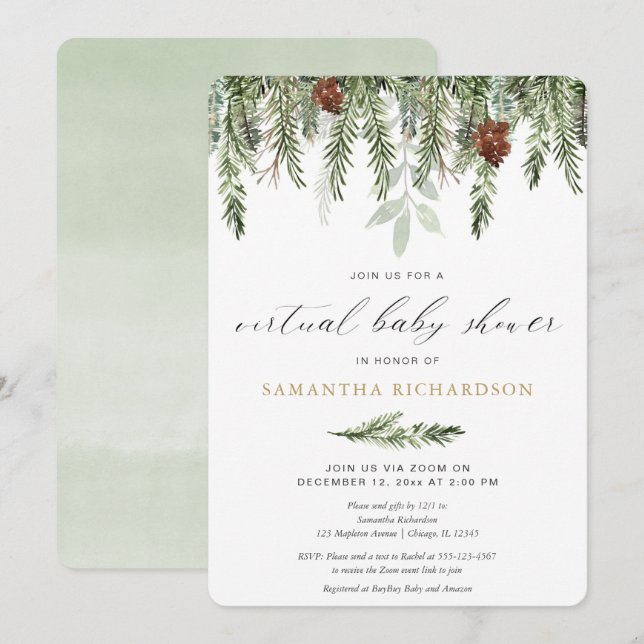 Invitación Pino neutro de género en Baby Shower virtual de in (Anverso / Reverso)