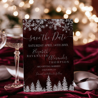 Invitación Pino rojo de nieve plateada boda de Navidad de inv