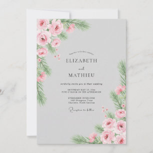 Invitación Pino Romántico Gris Bodas de Invierno
