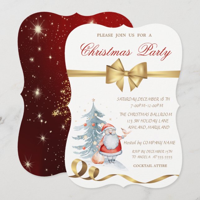 Invitación Pino, Santa Claus Navidad  (Anverso / Reverso)