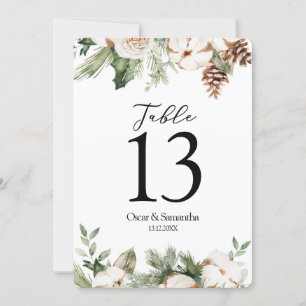 Invitación Pino verde de invierno en acuarela y flores blanca