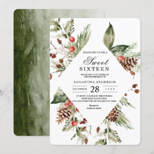 Invitación Pino verde de invierno en acuarela y piña