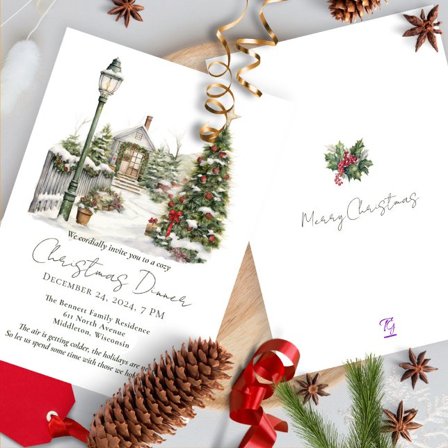 Invitación Pinos acuarela bosque navidad rústica (Subido por el creador)