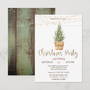 Invitación Pinos al acuarela, luces de madera Navidad