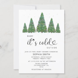 Invitación Pinos Bebé hace frío afuera de la ducha de bebé
