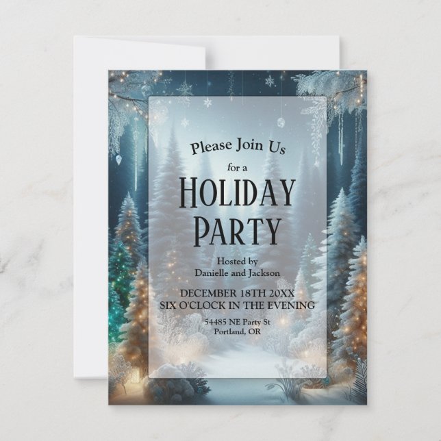 Invitación Pinos congelados en Fiesta de invierno brillante H (Anverso)