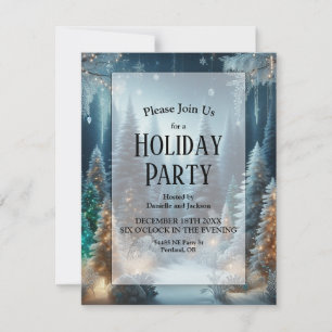 Invitación Pinos congelados en Fiesta de invierno brillante H