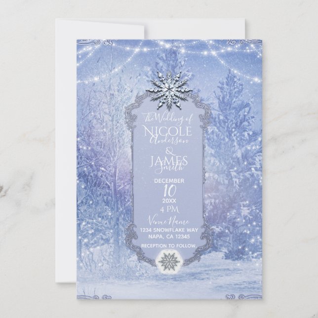 Invitación Pinos de bosque de invierno iluminan a Boda de cop (Anverso)