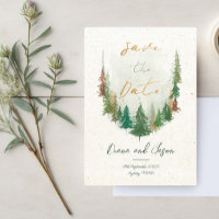 Pinos de la selva rústica acuarela Salven la fecha