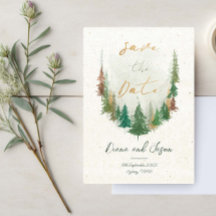 Pinos de la selva rústica acuarela Salven la fecha