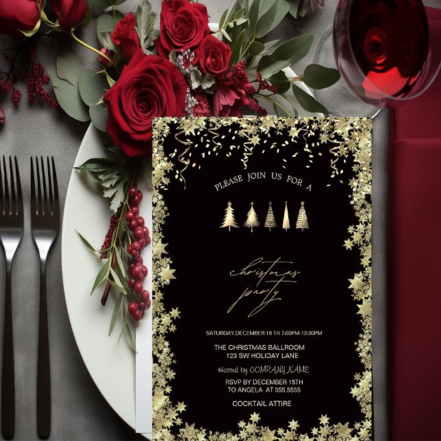 Invitación Pinos de oro festivo, Fiesta de Navidades estrella (Subido por el creador)