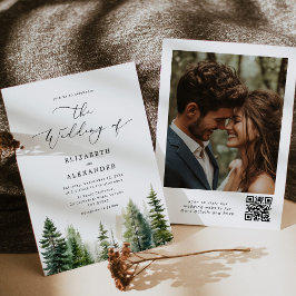 Invitación Pinos elegantes boda de código qr minimalista