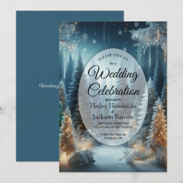 Invitación Pinos escarchados en Boda de brillo invernal