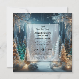 Invitación Pinos escarchados en Boda de brillo invernal