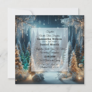 Invitación Pinos Helados en Resplandor Invernal de Boda