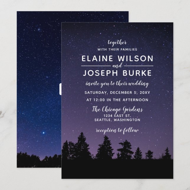 Invitación pinos nevan boda de invierno (Anverso / Reverso)
