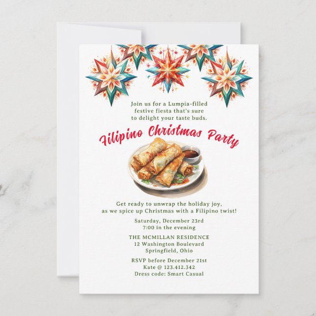 Invitación Pinoy Navidades Fiesta Lumpia (Anverso)