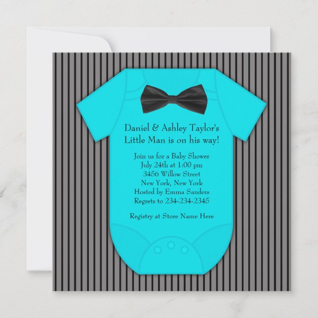 Invitación Pinstripe Black Blue Baby Boy Shower (Anverso)