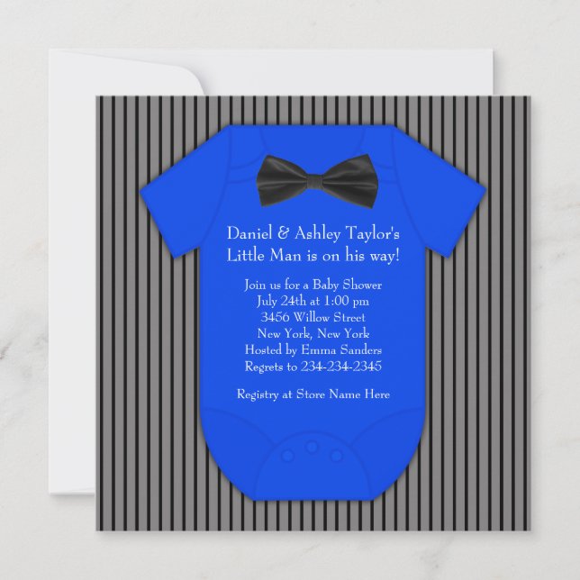 Invitación Pinstripe Black Blue Baby Boy Shower (Anverso)