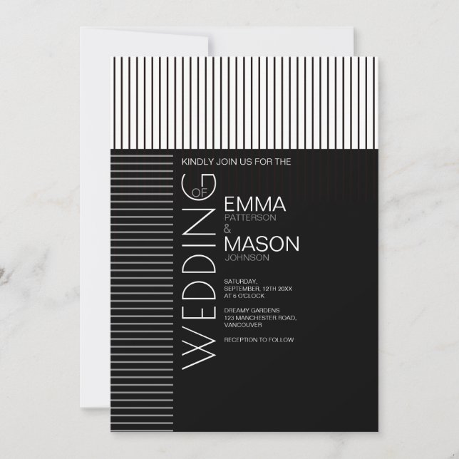 Invitación Pinstripes minimalistas en blanco y negro (Anverso)