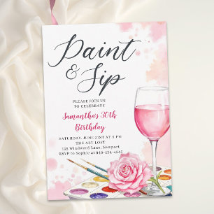 Invitación Pinta Bebe Fiesta de Cumpleaños 30 Vino Acuarela R