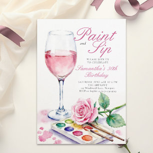 Invitación Pinta Bebe Fiesta de Vino Rosa Floral Cumpleaños 3