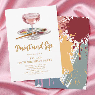 Invitación Pinta y bebe acuarela, fiesta de cumpleaños 30