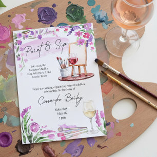 Invitación Pinta y bebe vino y caballete de arte fiesta de cu