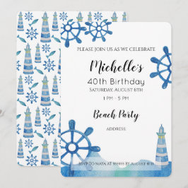 Invitación pintada a mano de Lighthouse Beach Wate