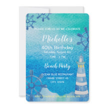 Invitación pintada a mano de Lighthouse Beach Wate