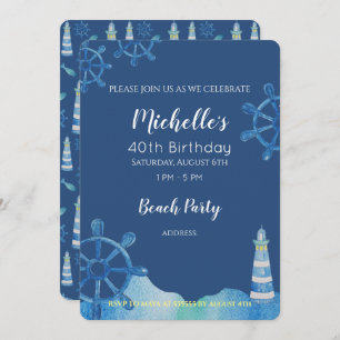 Invitación pintada a mano de Lighthouse Beach Wate