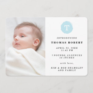 Invitación pintada azul del nacimiento de la foto