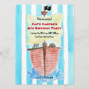 Invitación pintada del cumpleaños del barco pirata