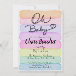 Invitación Pintado a mano, acuarela, baby shower único