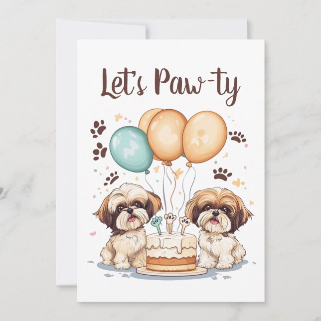 Invitación Pintado cumpleaños Shih Tzu perros cumpleaños Past (Anverso)