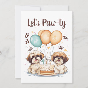 Invitación Pintado cumpleaños Shih Tzu perros cumpleaños Past
